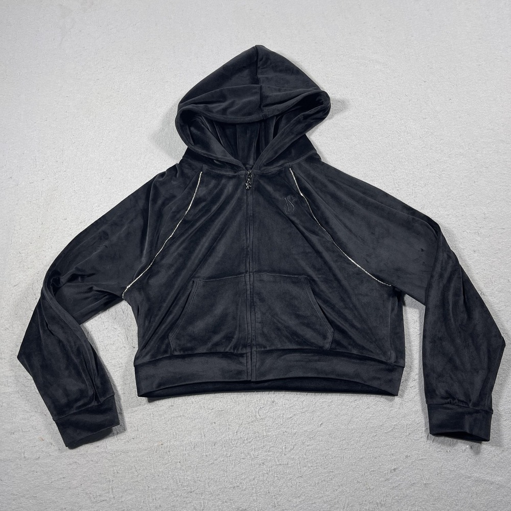 Victorias‎ Secret Hoodie Womens Medium Velour On Point Rhinestone Zip Jacket